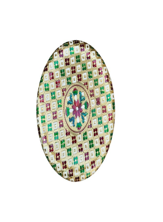 CRAFTS WORLD Stainless Steel Meenakari Container Round Dabba Chapati Box Golden Meenakari Best For Wedding Return Gift (7.5 x 7.5 x 2.7 Inch) - Image 2
